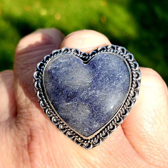 New Heart Shaped Sodalite 925 Silver Statement Ring. - Picture 15 of 16